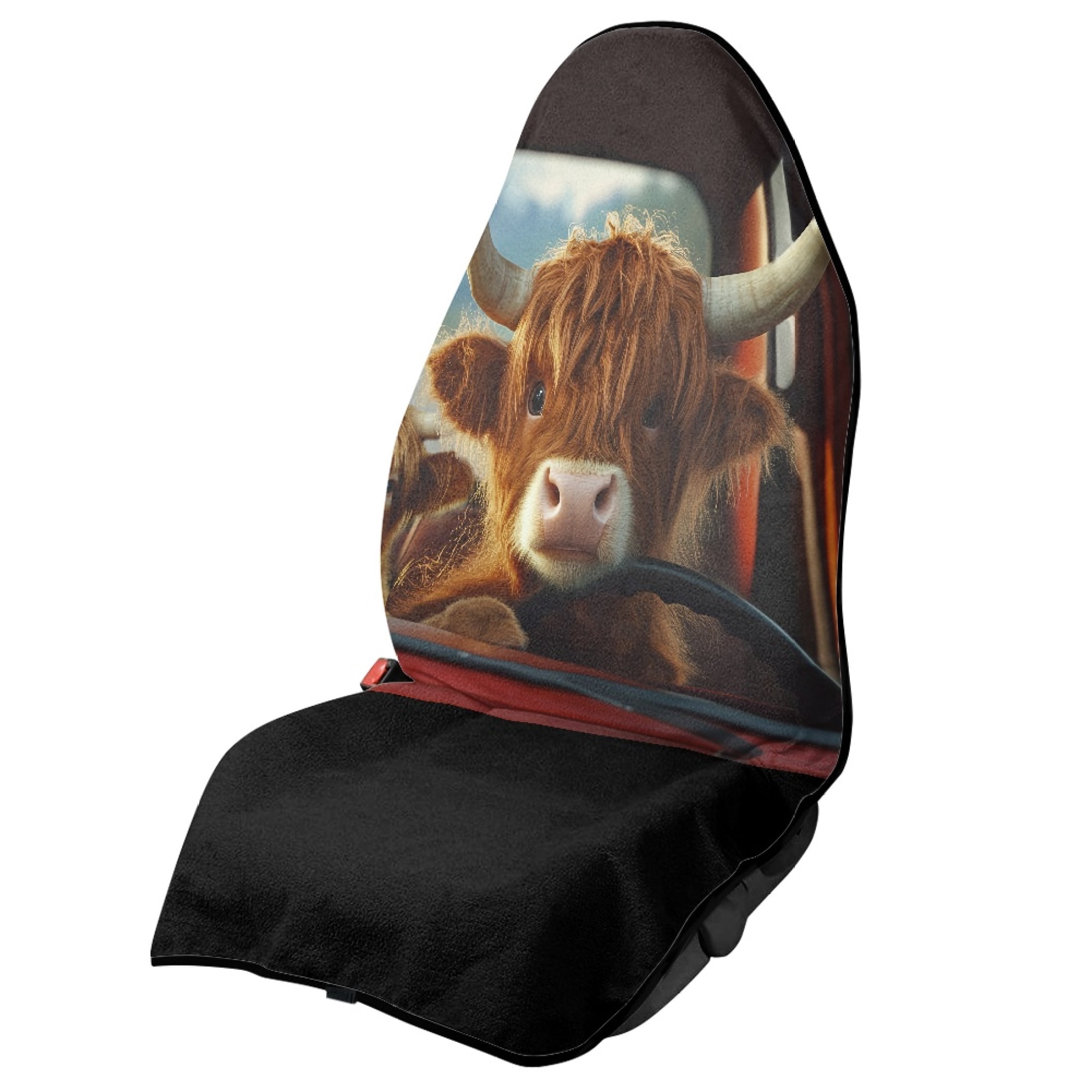 XYZCANDO Cartoon Highland Cow Driving Car Seat Towel Cover - Sweatproof Waterproof Protector - Universal Fit for Cars, Trucks, SUVs - Fun Auto Accessory
