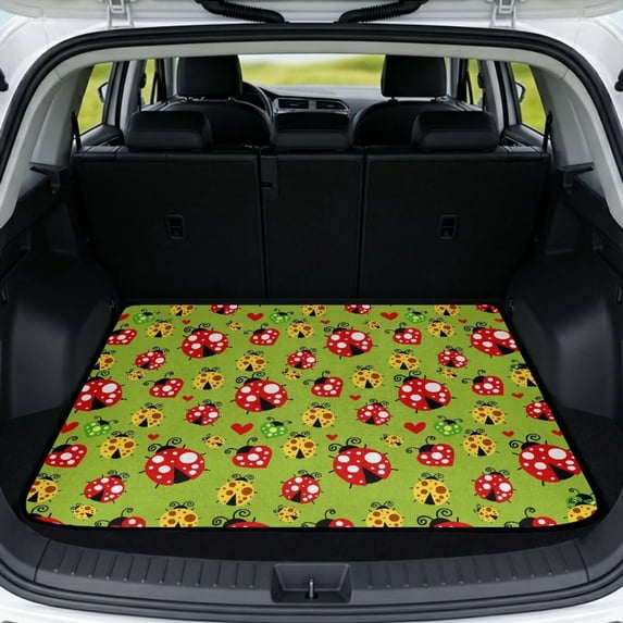 XYZCANDO Cartoon Ladybug Car Cargo Mat 29" x 39", Washable All-Weather Trunk Protector with Non-Slip Backing, Easy-Clean Stitched Edge Liner for SUVs, Sedans and Trucks