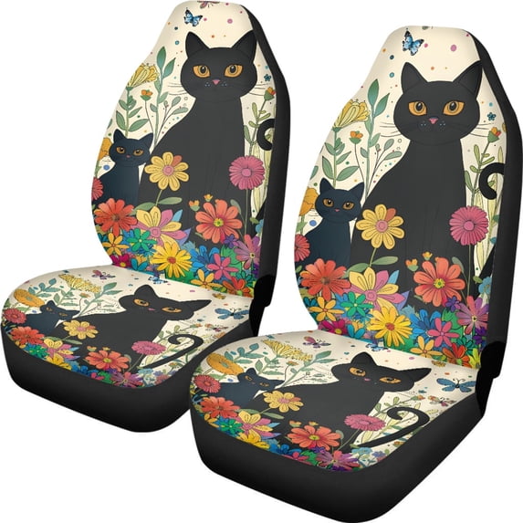 XYZCANDO Cat Floral Pattern Car Seat Covers Anti-Slip Breathable Car Front Seat Covers Interior Car Interior, Easy Install Stretchy Truck SUV