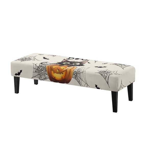 XYZCANDO Cat Spider Web Pattern Polyester Spandex Fabric Bench Covers with Anti Scratch, Comfortable Soft Bench Slipcover for Dining Room