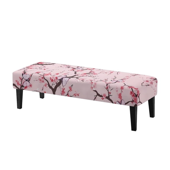 XYZCANDO Cherry Blossom Butterfly Print Dust Resistant Dining Room Bench Covers, Soft Polyester Spandex Fabric Bench Slipcover for Living Room Bedroom
