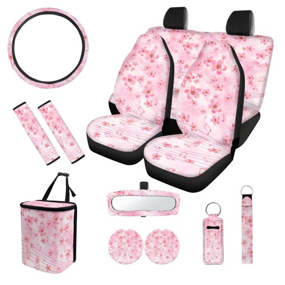 XYZCANDO Cherry Blossom Note Coasters Seat Belt Cover Keychain Lipstick Cover Car Trash Can Steering Wheel Cover Center Mirror Cover Car Seat Cover Lightweight Fits Small Sedans, Mini SUVs