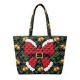 thumbnail image 1 of XYZCANDO Christmas Bow Print Padded Shoulder Handbag Large Capacity Quilted Tote Bag with Handle for Holiday Shopping Travel Work Daily Use, 1 of 7