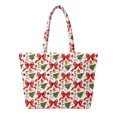 thumbnail image 1 of XYZCANDO Christmas Bow Print Padded Shoulder Tote Bag, Large Capacity Holiday Carryall Purse for Women, Cute Festive Handbag for Shopping Travel Xmas Gift, 1 of 7