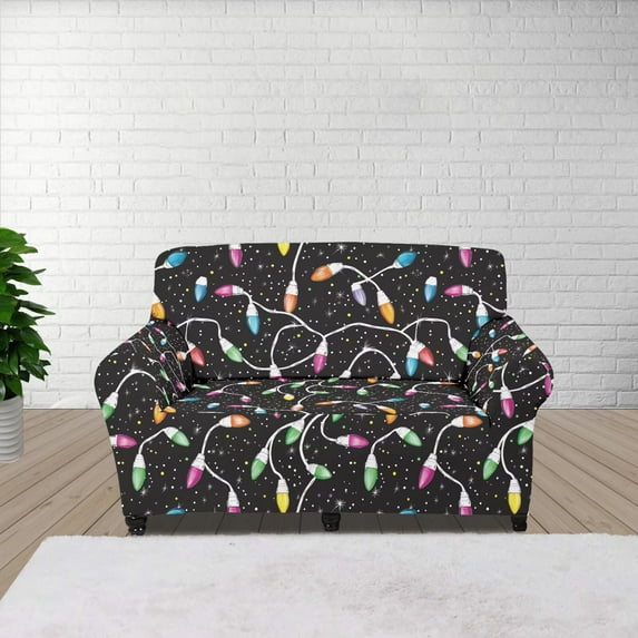 XYZCANDO Christmas Lights Stretch Armchair Sofa Slipcover 1 Piece Sofa Cover 2 Seater Soft Couch Cover Washable Furniture Covers