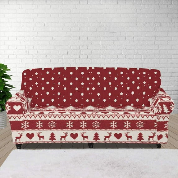 XYZCANDO Christmas Reindeer Stretch Armchair Slipcover Universal Sofa Covers for Living Room Dogs Pet Furniture Protection Polyester Armchair Slipcovers with Anti Slip Foam Sticks