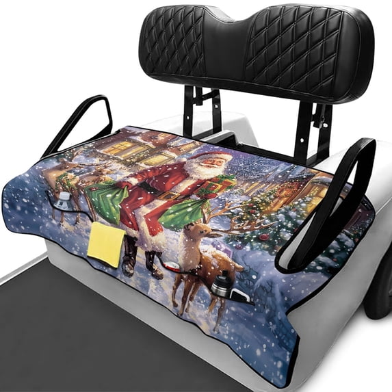 XYZCANDO Christmas Santa Claus Golf Cart Seat Cover | 4 Pockets Non-Slip Washable Terry Cloth | Universal 2-Seat Golf Cart Accessory