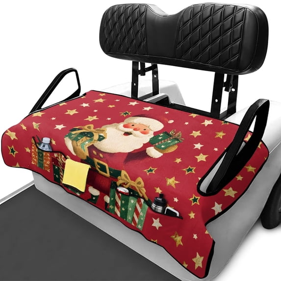XYZCANDO Christmas Santa Claus Golf Cart Seat Cover with 4 Pockets - Non-Slip Washable Universal Accessory for Golf Lovers