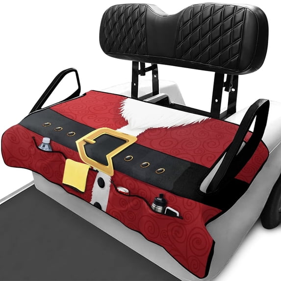 XYZCANDO Christmas Santa Suit 2-Seat Golf Cart Seat Cover | Non-Slip Washable Terry Cloth with 4 Storage Pockets | Universal Fit for EZGO Club Car