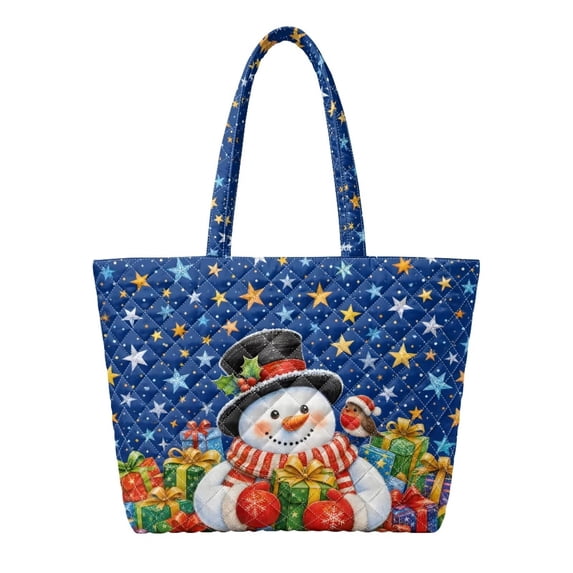 XYZCANDO Christmas Snowman Print Padded Handle Tote Bag Large Capacity Lightweight Quilted Shoulder Handbag for Holiday Shopping Travel Daily Use