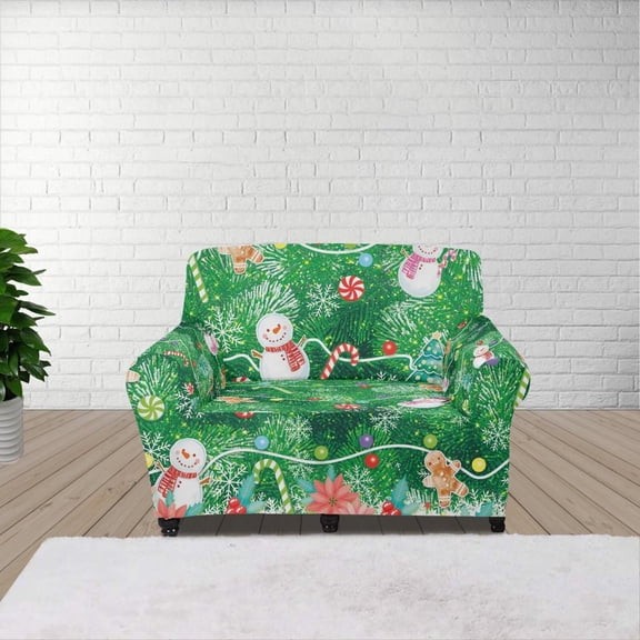 XYZCANDO Christmas Snowman Stretch Armchair Sofa Slipcover 1 Piece Sofa Cover 1 Seater Soft Couch Cover Washable Furniture Covers