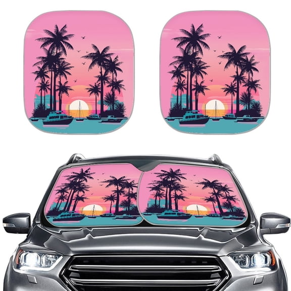 XYZCANDO Classic Palm Tree Car Front Windshield Sunshades 2 Piece Foldable for Cars Van Keep Your Car Interior Cooler Reflective Shade Interior Sun Protection