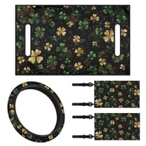 XYZCANDO Clover 4pcs Golf Cart Seat Covers St. Patrick's Day Golf Cart Steering Wheel Covers Golf Cart Flags 2 Person Seats Golf Cart Blanket Golf Cart Wheel Cover Fashion Golf Flag Frame Black