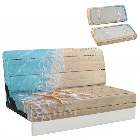 XYZCANDO Coastal Starfish Print RV Sofa Slipcover Set, Stretch Camper Bench Cushion & Backrest Protector, Washable Recreational Vehicle Upholstery Cover for Travel