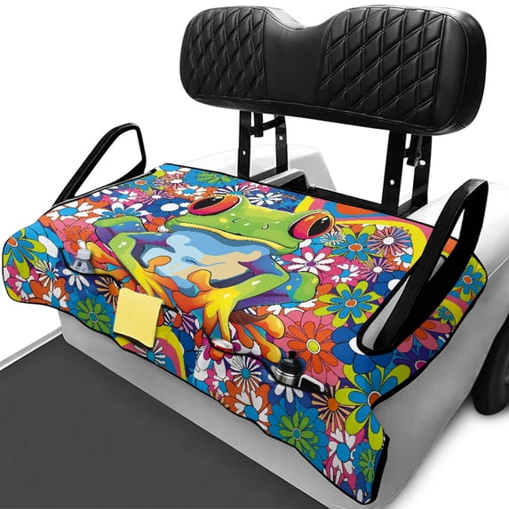 XYZCANDO Colorful Frog Floral Golf Cart Seat Cover | 4 Pockets Non-Slip Washable Terry Cloth | Universal 2-Seat Golf Cart Accessory