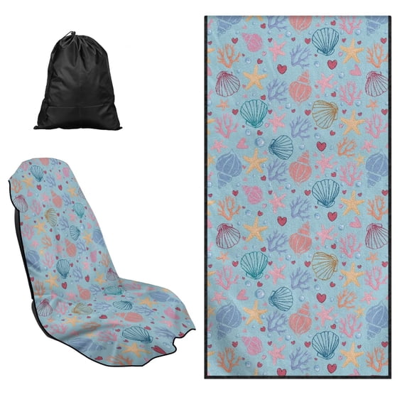 XYZCANDO Colorful Shells Car Seat Cover Towel Non Slip Backing Sweatproof Cushion Protector Removable Automotive Accessories with Storage Bag Universal Fit for Cars SUV Sedans