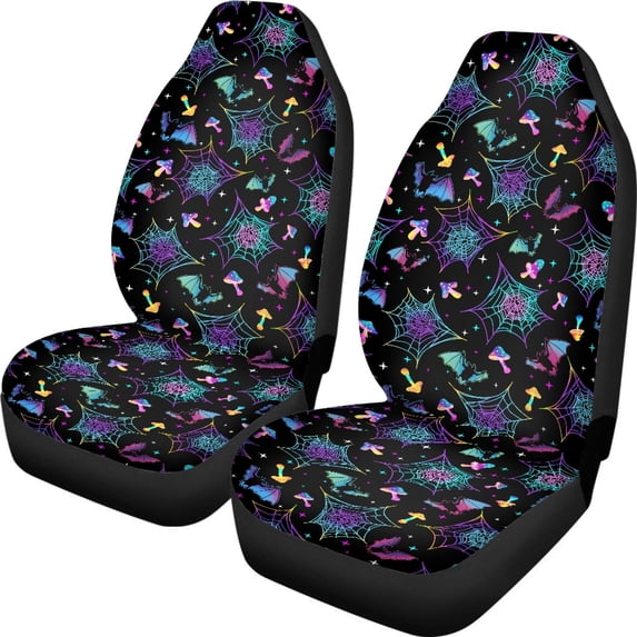 XYZCANDO Comfortable Car Seat Covers Auto SUV Truck, Anti-Slip Easy to Install Auto Seat Covers 2 Pack Stretchy Cloth Neon Neon Spider Web Pattern