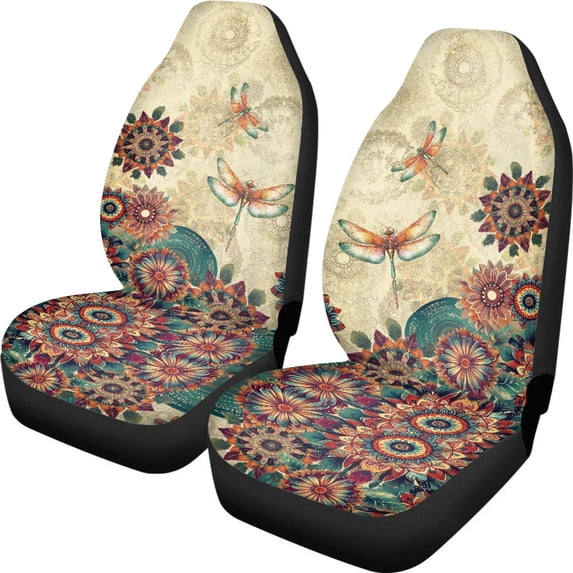 XYZCANDO Comfortable Car Seat Covers Auto SUV Van, Anti-Scratch Elastic Carseat Covers 2pcs Polyester Dragonfly Flowers Pattern