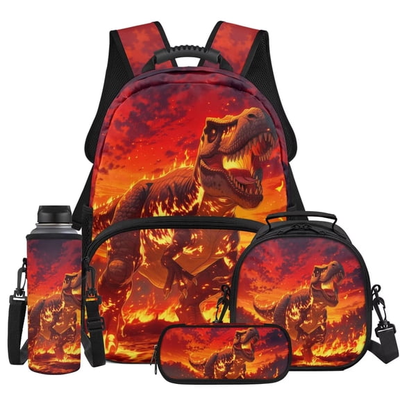 XYZCANDO Cool Dinosaur Kids Backpack Set 4Pcs with Portable Lunch Bag Multifunctional Pencil Case Water Bottle Bag Carrier Large Capacity for Elementary Middle School Students