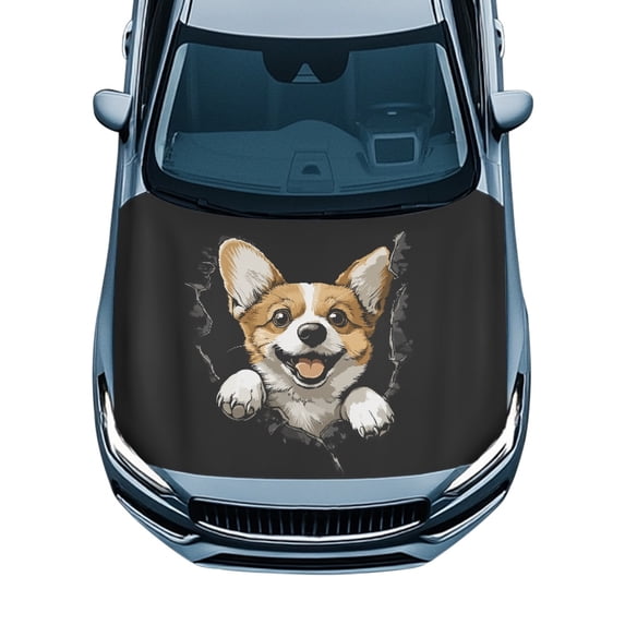 XYZCANDO Corgi Pattern Car Exterior Accessories for Sedans Pickup Trucks, Waterproof Swimsuit Fabric Portable Car Hood Cover Protector
