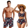 thumbnail image 1 of XYZCANDO Couple Matching Beach Set His Hers Swimwear Men's Beach Shorts & 2 Piece Women's Drawstring Bikini Gothic Skull Roses Hawaiian Outfits Vacation Pool Party Honeymoon Beach Wear, 1 of 6