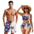 thumbnail image 1 of XYZCANDO Couple Matching Swimwear Men Board Shorts Women Crisscross Back Bikini High Waisted Swimsuit Puerto Rico Palm Hawaiian Beach Outfit for Vacation Honeymoon Pool Party Summer Wear, 1 of 6