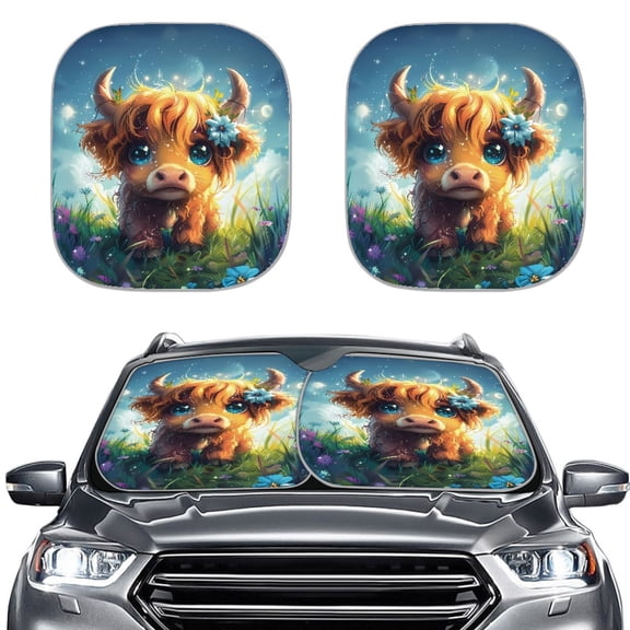 XYZCANDO Cow Starlit Night Window Sun Shade For Car Foldable for Trucks Most Vehicles Reflective Shade Easy Storage 2 Pack Automobile Sunlight Visor Protector