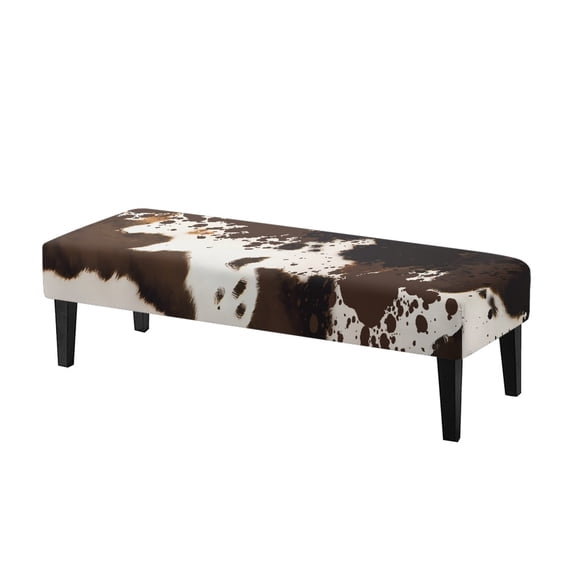 XYZCANDO Cowhide Print Stretch Bed Foot Bench Cover, Washable Polyester Spandex Rectangle Long Bench Cover for Bedroom and Living Room