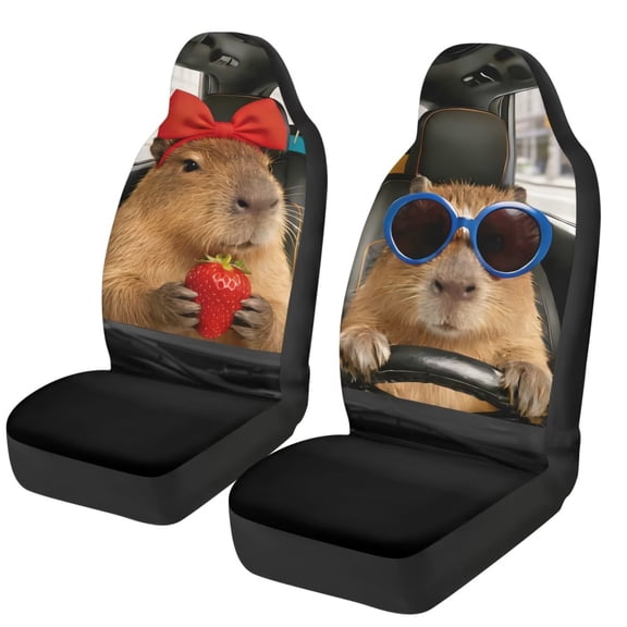 XYZCANDO Cute Capybara Car Front Seat Covers Comfortable Car Seat Covers Full Set of 2 Stretch Polyester Fabric Cover Automotive Interior Seats Covers for Most Cars SUV Sedans