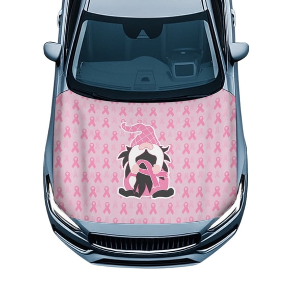 XYZCANDO Cute Car Hood Cover with Pink Gnome Awareness Ribbon - Durable All Season Protection for Car Enthusiasts