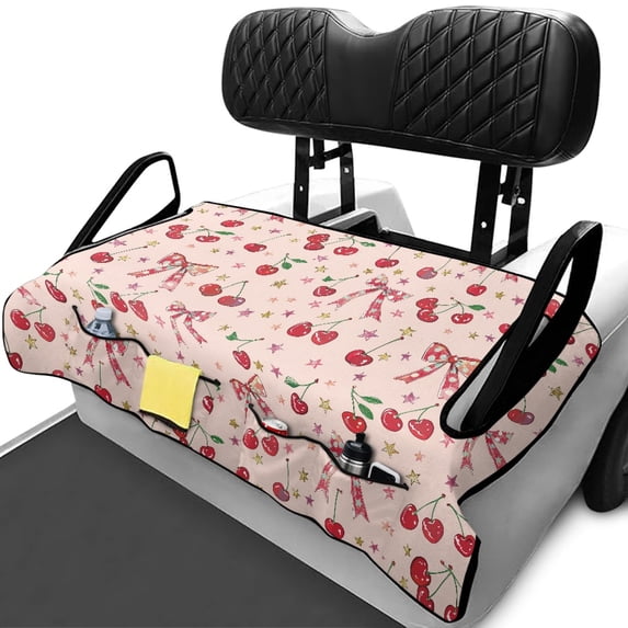 XYZCANDO Cute Cherry Print Golf Cart Seat Cover With 4 Front Pockets - Universal Non-Slip Washable Protector For 2-Seat Golf Carts