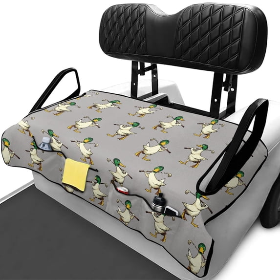 XYZCANDO Cute Golfing Duck Golf Cart Seat Cover | 4 Storage Pockets Washable Non-Slip Universal Fit for 2-Seat Golf Carts