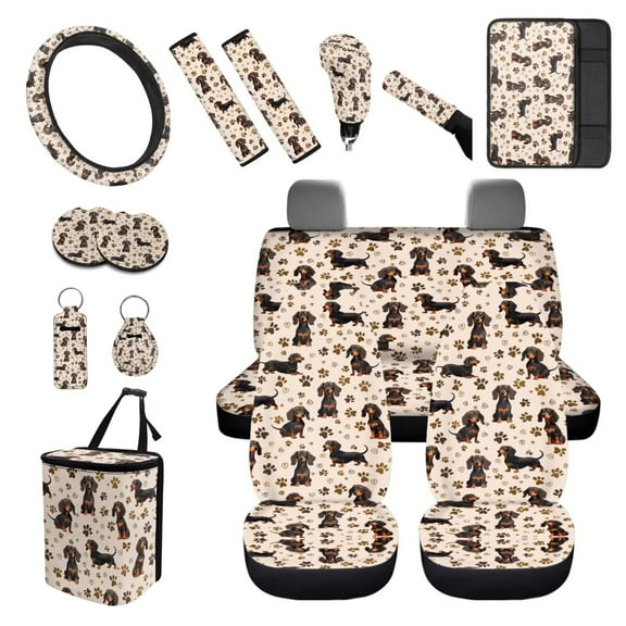 XYZCANDO Dachshund Print Armrest Cover Steering Wheel Cover Car Cushion Cover Seat Belt Cover Keychain Handbrake Cover Fender Cover Lipstick Cover Trash Can Car Coasters Washable