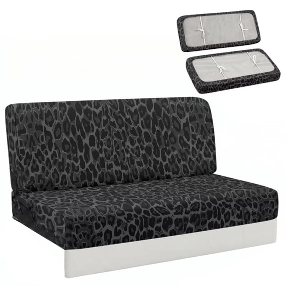XYZCANDO Dark Grey Leopard Print Breathable RV Sofa Slipcover, Stretchable Non-slip Camper Couch Protector for Travel Trailers, Motorhomes Interior Furniture Protection