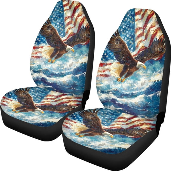 XYZCANDO Decorative Car Front Seat Covers Auto Truck SUV, Breathable Easy Install Front Car Seat Covers 2 pcs Polyester Fabric Eagle Pattern Design