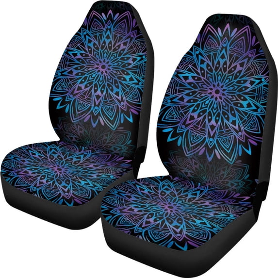XYZCANDO Decorative Car Seat Covers Truck Vehicle Van, Easy to Install Interior Accessories Front Seat Cover 2pcs Polyester Blue Mandala