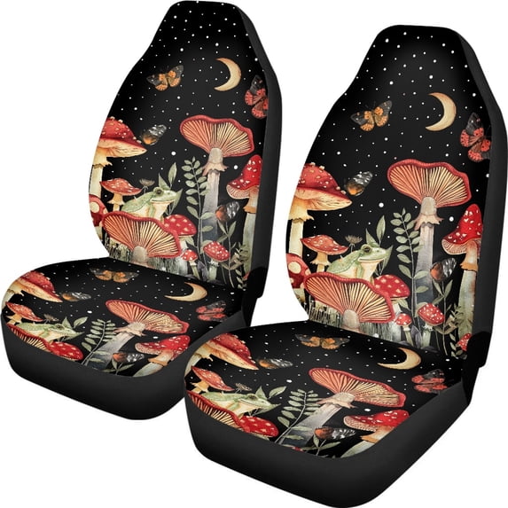 XYZCANDO Decorative Front Seats Protector Truck Auto SUV, Soft Removable Car Front Seat Covers 2 pcs Polyester Cottagecore Mushroom Night