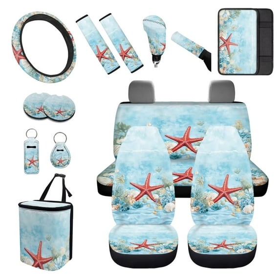 XYZCANDO Deep Sea Starfish Fender Cover Keychain Seat Belt Cover Armrest Cover Steering Wheel Cover Car Cushion Cover Car Coasters Trash Can Lipstick Cover Handbrake Cover Fashion