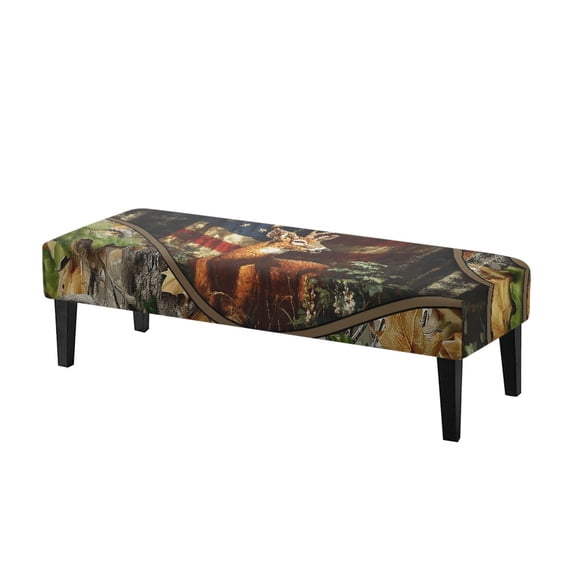 XYZCANDO Deer American Flag Print Elastic Dining Bench Covers, Stretch Polyester Spandex Bench Slipcover for Dining Room Bedroom