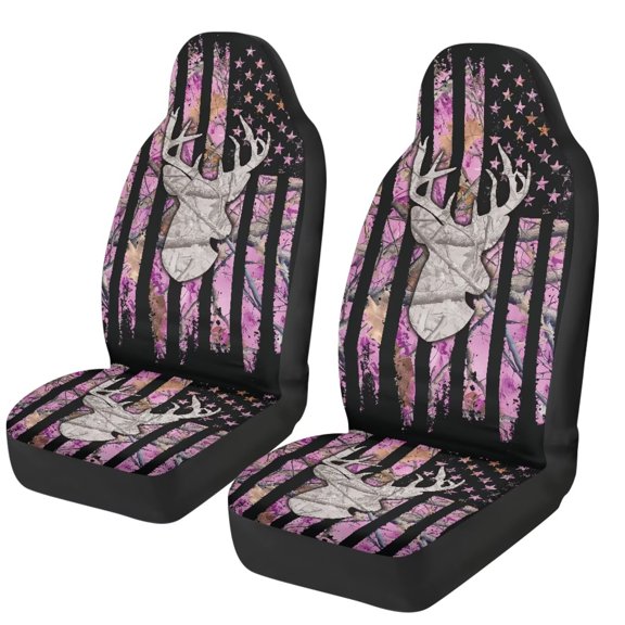 XYZCANDO Deer Car Front Seat Covers 2 Pcs Pink Camo Comfortable Car Seat Covers Front Seats Only Removable Automotive Accessories Universal Fit for Most Cars SUVs and Sedans