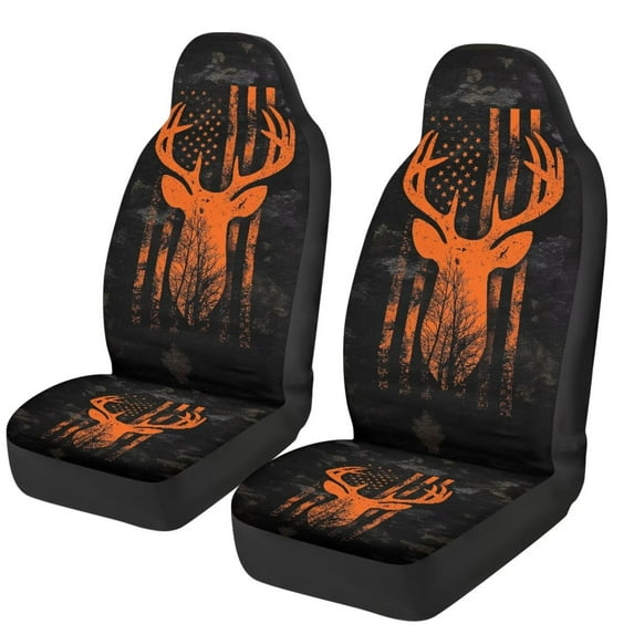 XYZCANDO Deer Car Front Seat Covers Breathable Orange Camo Car Seat Cover for Front Seats Set of 2 Elastic Polyester Removable Automotive Accessories for Cars Sedans and SUVs
