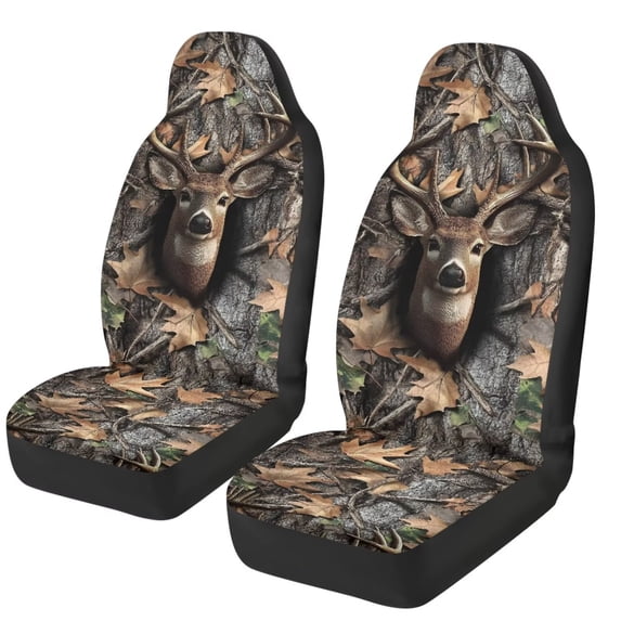 XYZCANDO Deer Car Seat Covers 2 Pcs Camo Forests Car Seat Cover for Front Seats Anti-Slip Back Fabric Automotive Interior Seats Covers Universal Fit for Most Cars SUVs and Sedans