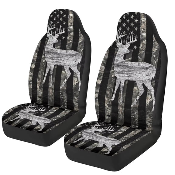 XYZCANDO Deer Car Seat Covers Front Seats Nonslip Camo Flag Auto Interior Accessories 2 Pcs Set Stretch Polyester Fabric Cover Automobile Front Seat Covers for Cars SUV Sedans