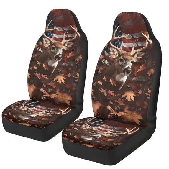 XYZCANDO Deer Car Seat Covers Soft Camo Forests Car Seat Covers Full Set of 2 Removable Automotive Accessories Anti-Slip Back Fabric Universal Fit for Most Cars SUVs and Sedans