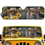 XYZCANDO Deer Windshield Sun Shade Foldable Sunshade Aluminum Foil Sun Shield for Jeep Wrangler JL JLU 2018-2025 / Jeep Gladiator 2020-2025 Windshield Sunshade Visor Mat