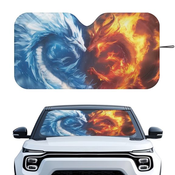 XYZCANDO Dragon Car Windshield Sunshades Ice and Fire Automotive Interior Protector Blocks UV Rays Foldable Windshield Sunshade Sun Visor Blocks UV Rays for Cars,SUV,Sedan