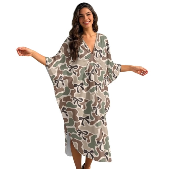 XYZCANDO Duck Camouflage Women's Long Kaftan Dress Flowy Maxi Dress Beach Cover Up Loose Fit Batwing Sleeve Swimsuit Cover Ups Hawaiian Robe Vacation Outfits Elegant Gown Top Night Dress