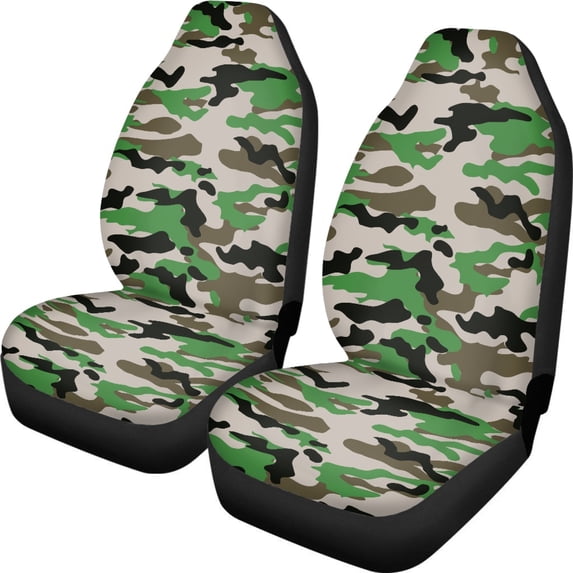 XYZCANDO Durable 2-Pack Front Car Seat Covers With Green Camo Pattern - Breathable Washable All-Season Vehicle Interior Protection