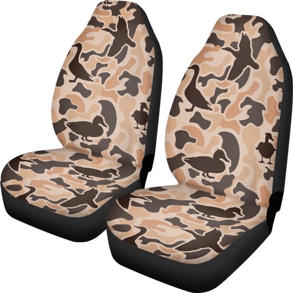 XYZCANDO Durable 2-Piece Front Car Seat Covers with Brown Duck Camo Pattern - Breathable Waterproof Protection For SUV Trucks