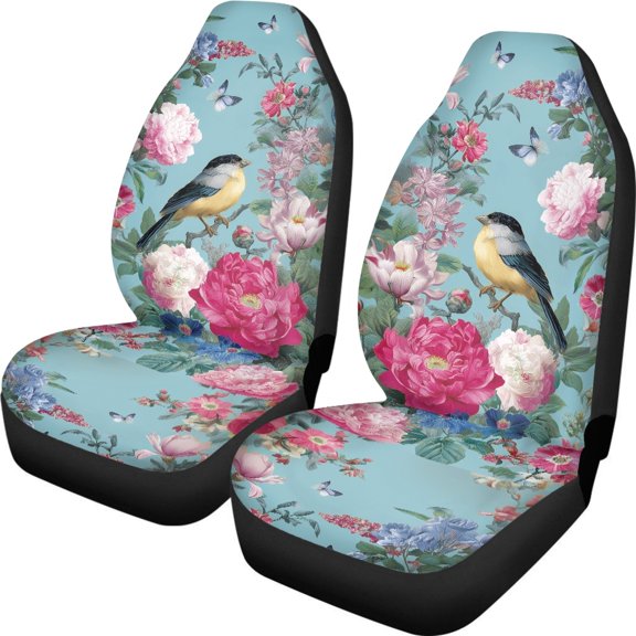 XYZCANDO Durable Auto Seat Covers Van SUV Sedan, Stretchy Removable Car Seat Covers 2 pcs Polyester Hummingbird Flowers Pattern